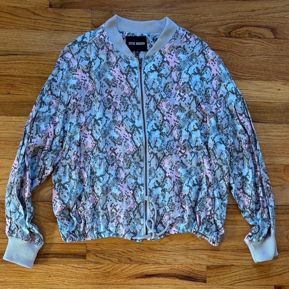 Steve Madden Pastel Snake Print Bomber Jacket Women’s Large Lightweight